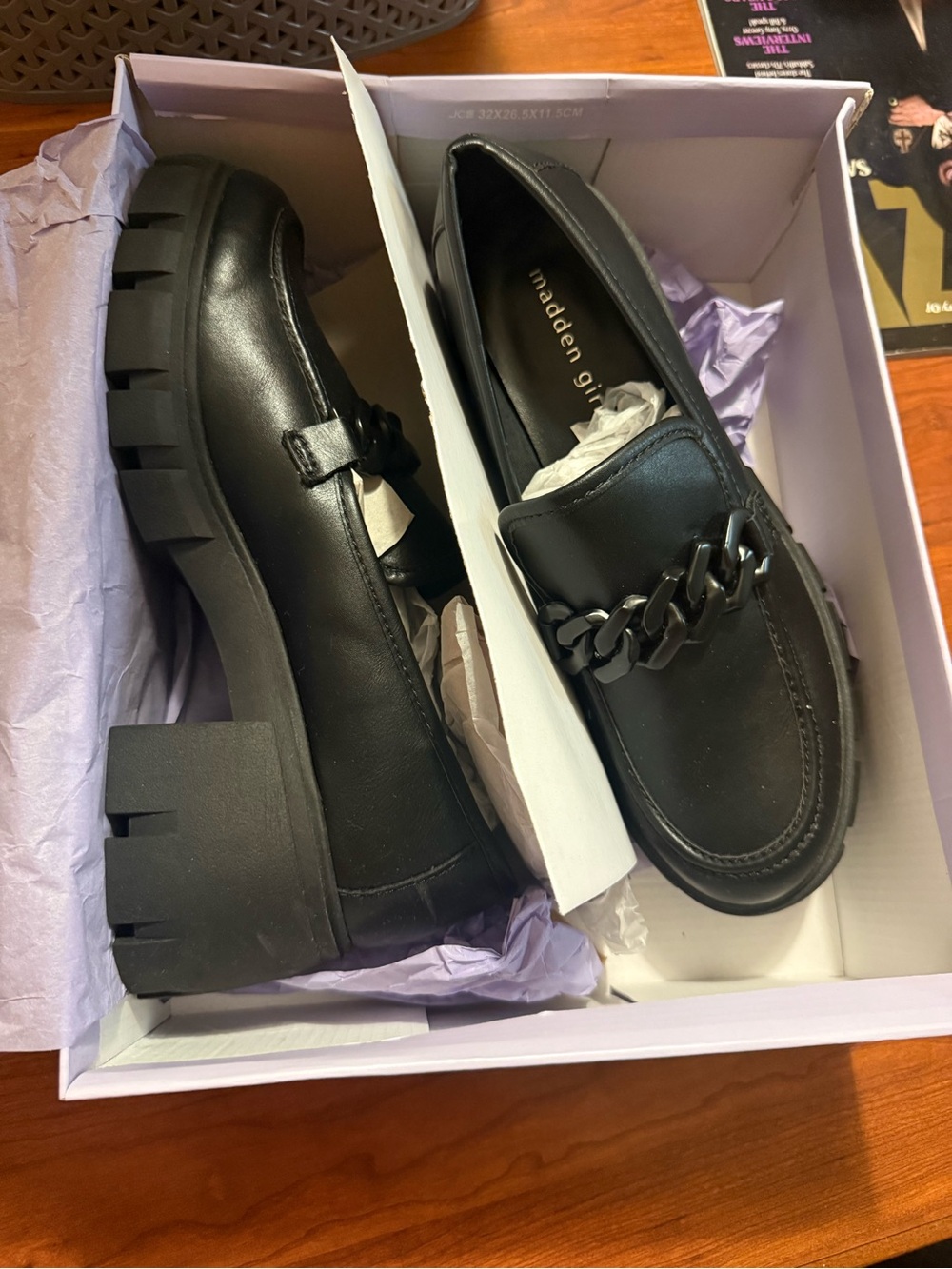 Madden Girl Black Chunky Chain Loafers